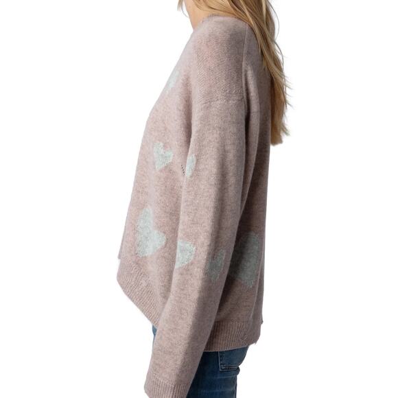 Zadig & Voltaire Marcus Heart Destroyed Pink Cashmere Sweater Small NWT - Picture 4 of 10